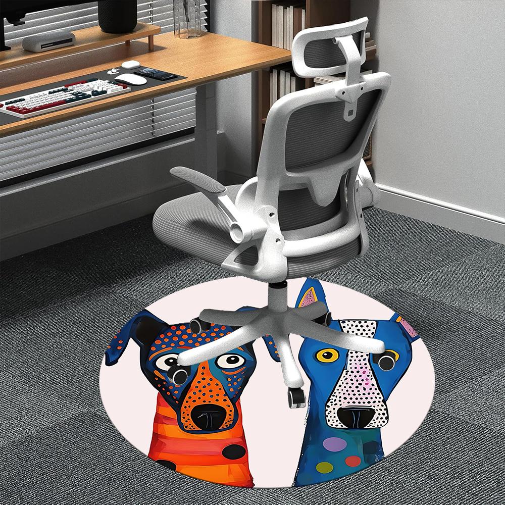 

1pc Dogs Pattern Office Round Area Rug, Indoor Mat Suitable ForOffice, Under Office Chairs Bedroom Living Room Home Decor, Room Deco 091 80cm by 80cm