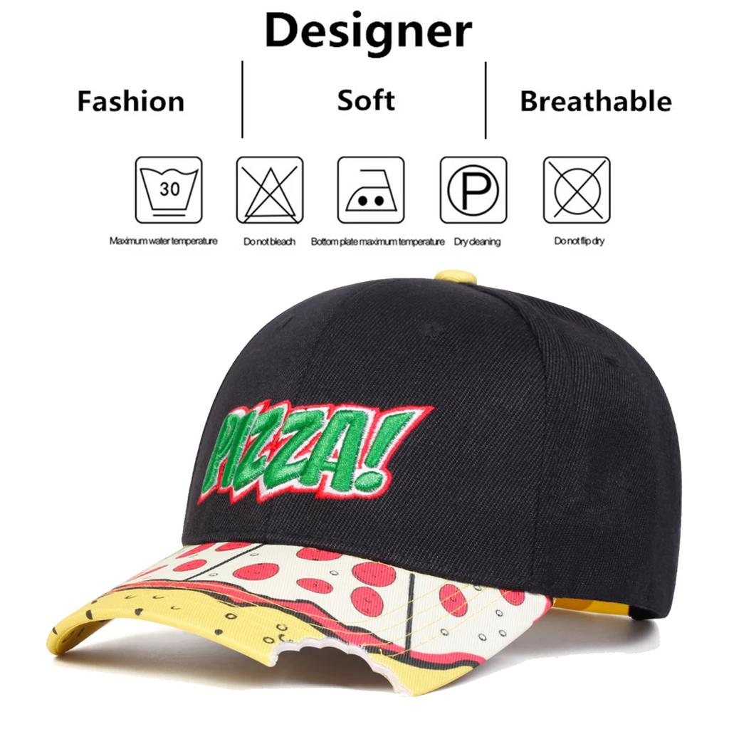 Unisex PIZZA Letter Embroidery Baseball Caps Outdoor Adjustable Spring and Autumn Casual Sunscreen Hat