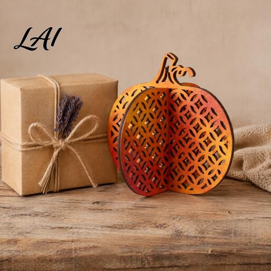 Thanksgiving Seasonal Tabletop Decor Wooden Pumpkin Decor Vintage Striped Hollow Carved Ornament Autumn Housewarming Gifts for Home Party,