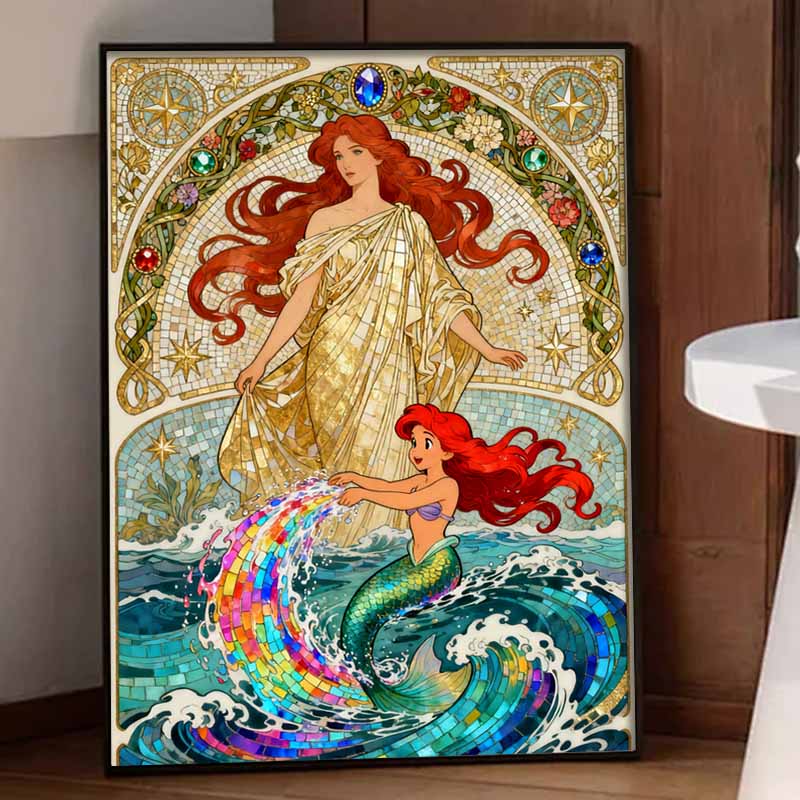 Disney 5d Diamond Painting, Ariel Mermaid Art Painting Diy Handmade Sticker Gift, Home Decoration Painting