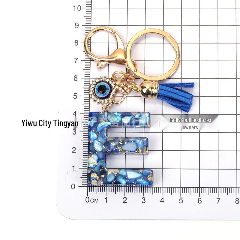 Cross-Border English Alphabet Resin Keychain with Gold Foil Demon Eye Pendant for Girls' Bags and Backpacks