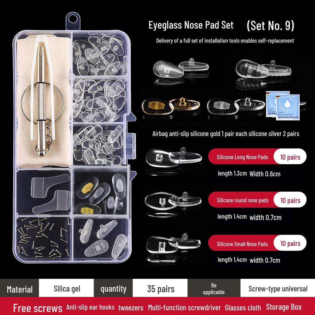 Conjunto de Almofadas Nasais para Óculos com Airbag de Silicone e Ferramenta de Reparo
