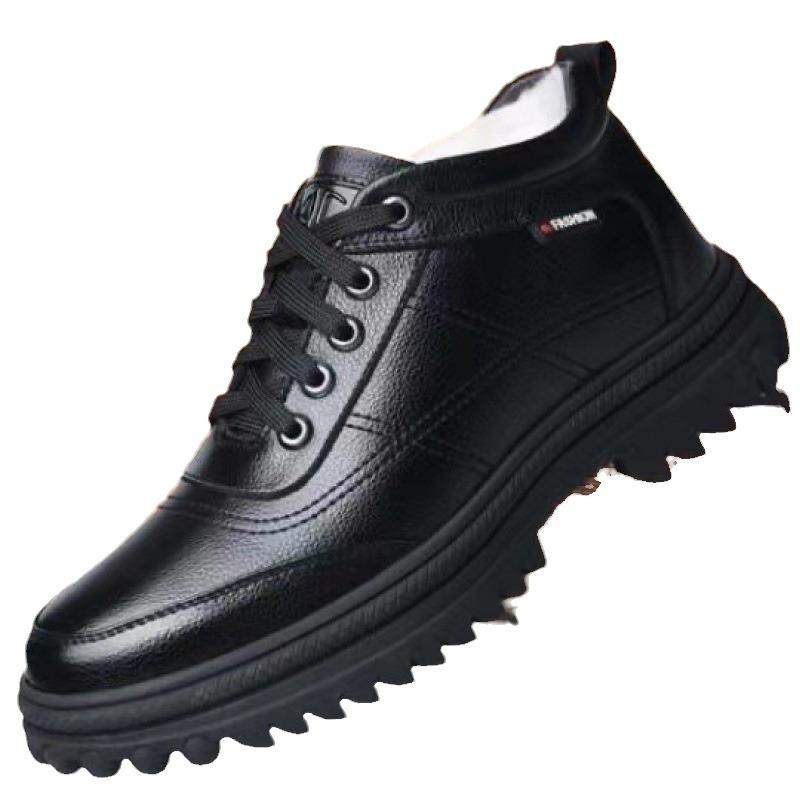 Leather cotton shoes men's winter men's velvet warm cotton leather shoes casual middle-aged shoes thickened winter shoes