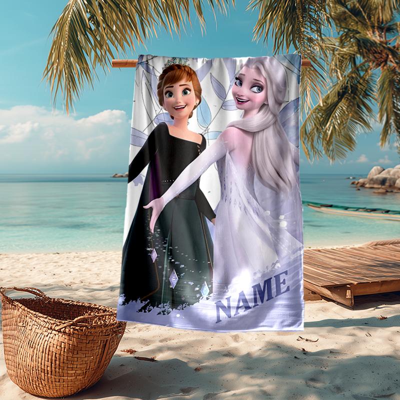 Custom Name Ultra-Soft Beach Towel with Elsa Theme,Ideal for Pool - Camping, Diving - Perfect Travel Essential, Vibrant Beach Towel.