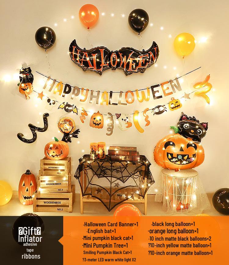 Halloween Theme Balloons and Pumpkin Lanterns for Indoor Decoration and Wall Scene Layout