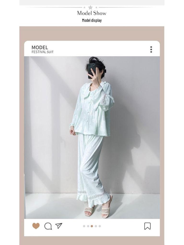 2025 Damen Samt Jacquard Pyjama: Gemütliches Spitzen-Homewear-Set für Herbst & Winter