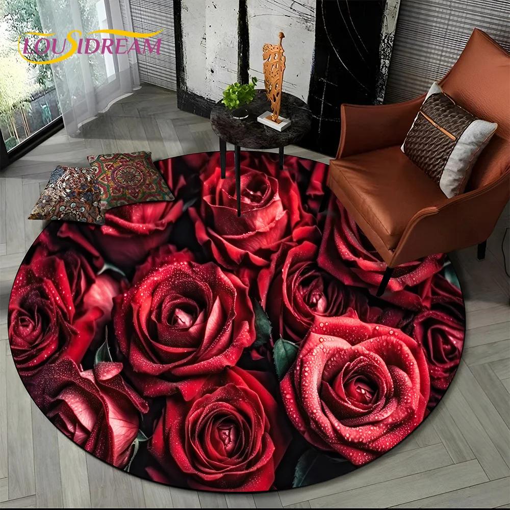 Covor rotund 3D Lux Floarea Soarelui Trandafir Nordic Margaretă pentru Decor Sofă Living Dormitor, Covor Zonă Copii Covoraș de Podea Antiderapant Cadou