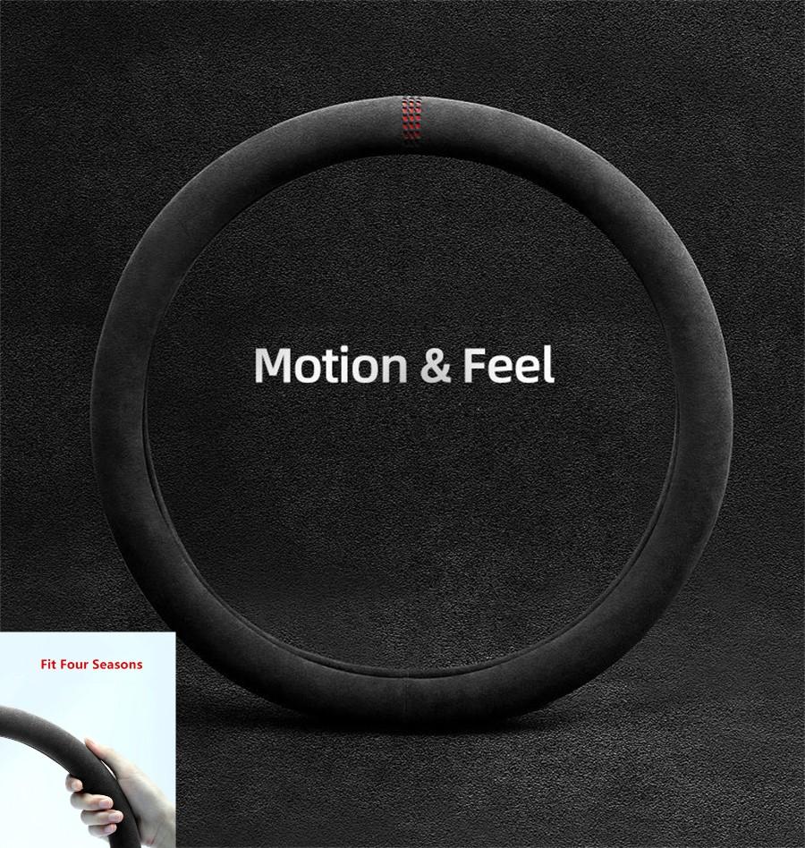 38cm Black Suede All Seasons Anti-skid Car Steering Wheel Universal