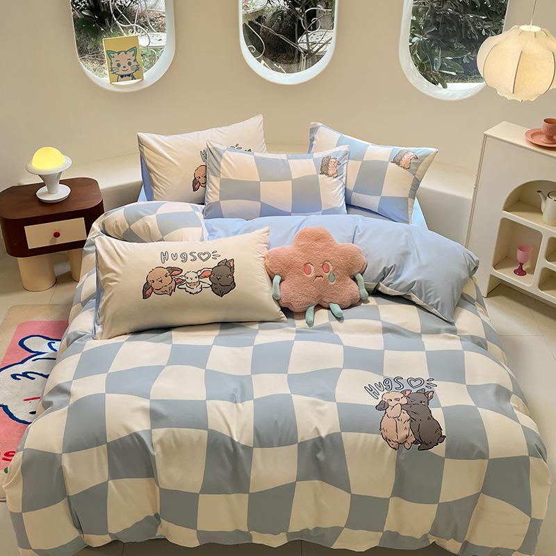 Pastoral Printed Bedding Four-piece Set Double Single Machine Washable Soft Waxy Skin-friendly Quilt Cover