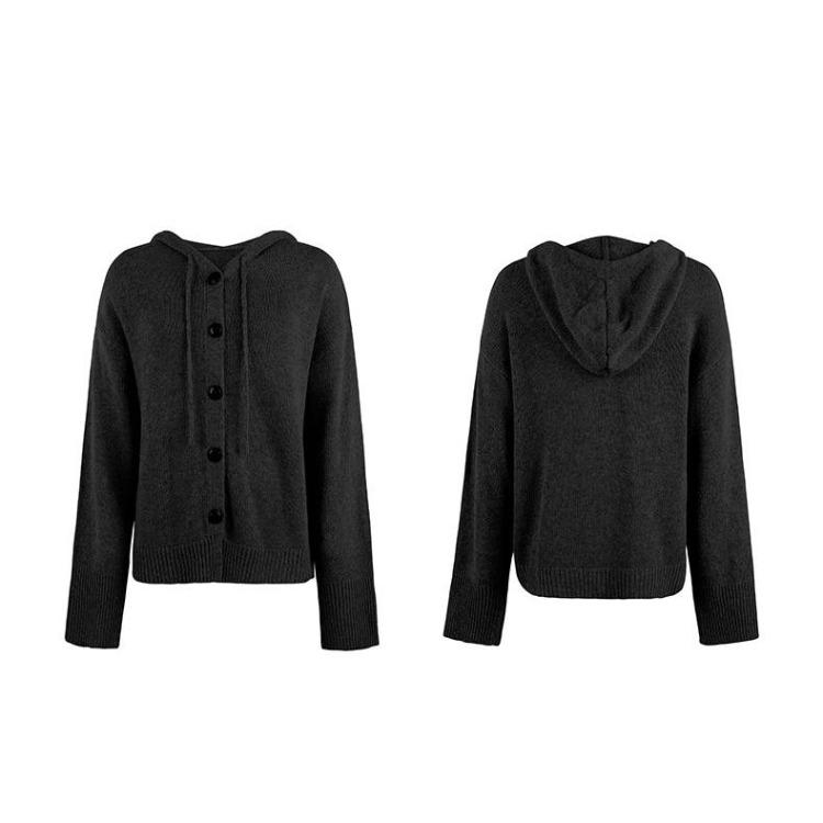 

Винтажный осенне-зимний трикотаж свитер с V-образным вырезом свободный с длинным рукавом однотонный кардиган топ XL чёрный