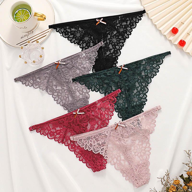 TERMEZY Women Sexy Amazing Panties Low-waist Lace Underwear Female G String Thong Temptation Bow T-back Transparent Lingerie