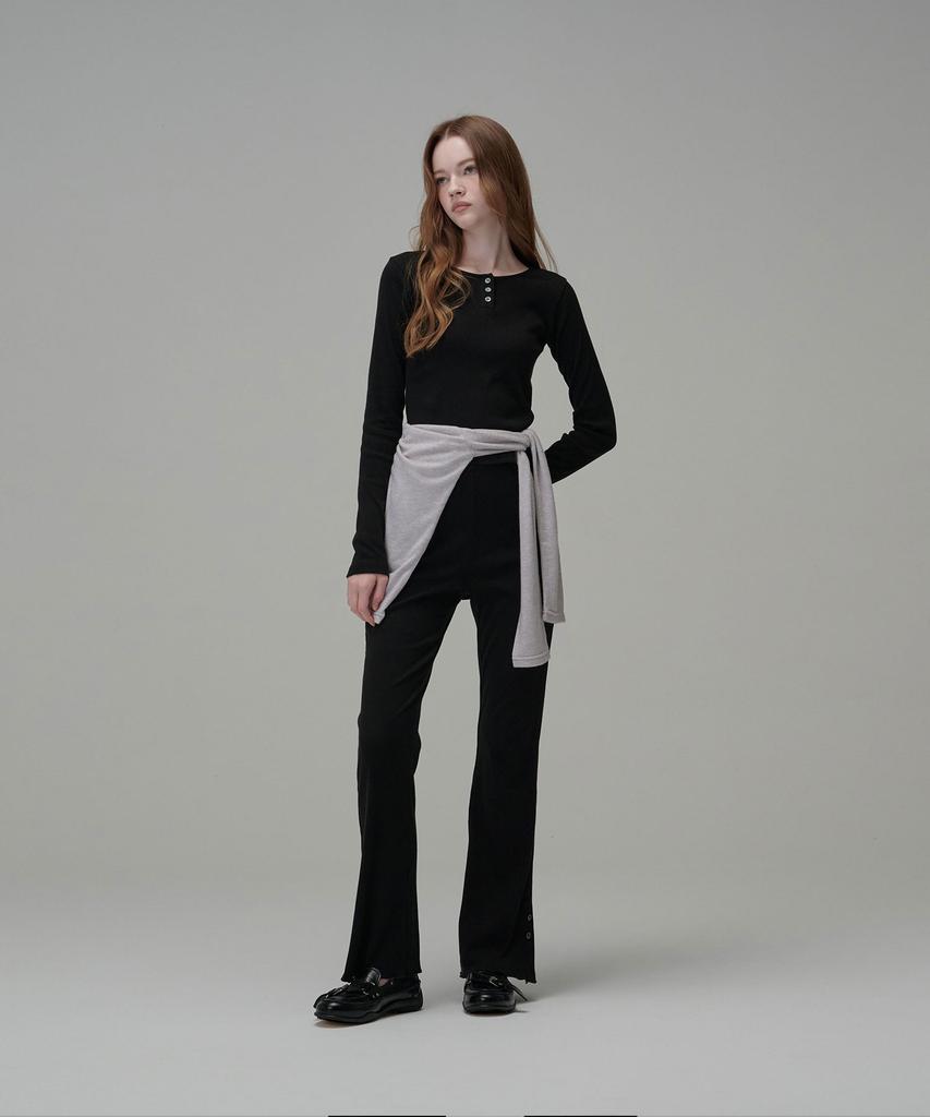 Une Cotton Henley-Neck Long Sleeve_Black
