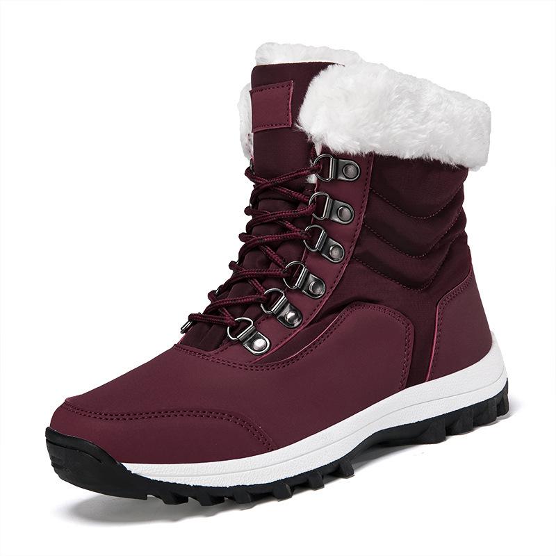 Northeast Women's Waterproof Mid-Calf Snow Boots with Velvet Lining, Anti-Slip Soles, and Thickened Leather Upper for Winter Cold Protection.