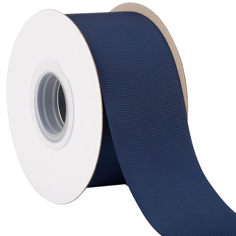 [Tekdeere]Width 50mm Solid Navy Grosgrain Ribbon, Perfect for Gift Wrapping, Sewing, Hair Accessories, Wedding Decorations - 22 Meters/roll