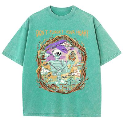 Maglietta da Uomo Lavata con Scheletro che Piange che Tiene un Cuore Traspirante Unisex Retro Tee Comoda Cotone Morbido Corta