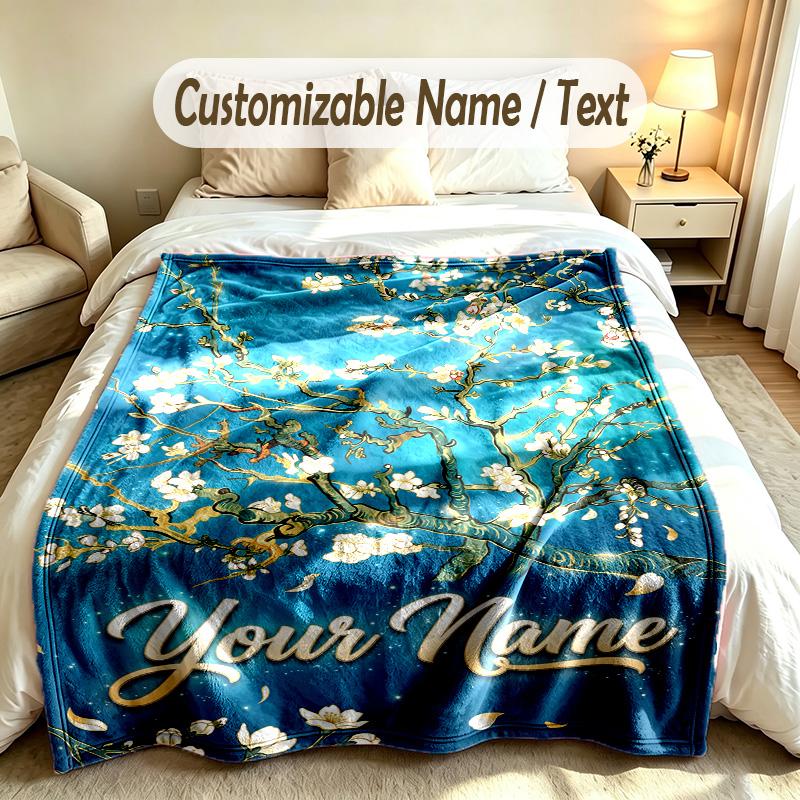 Floral Garden Theme Soft Blanket Personalized Custom Name Text Print Warm Blanket Home Sofa Bedroom Decor
