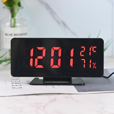 Plug-in LED Spiegel Kalender Temperatur- und Feuchtigkeitsmesser Tischuhr Desktop Elektronische Digitaluhr Sprachgesteuert Drei Sätze Wecker