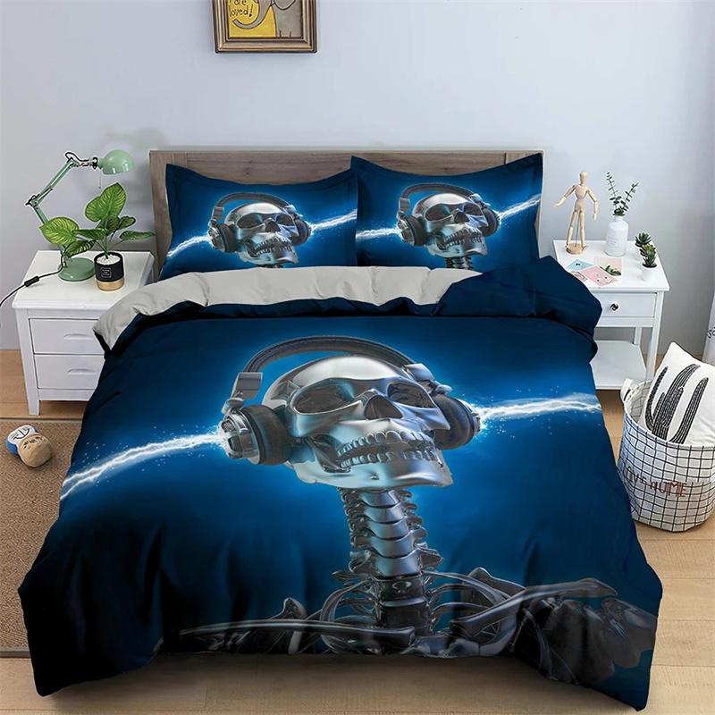 Bettbezug mit Rosen-Totenkopf-Motiv zum Valentinstag, King-Size-Bett, 3D-Totenkopf-Druck, Bettbezug, 3-teilig, Bettbezug für Verliebte, Geschenke für Erwachsene