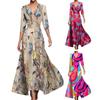 Long Dress for Dating Shopping Banquet Maxi A-line Swing Cross Slim Waist Big V Neck Three Quarter Sleeves Colorful Print Fall Spring