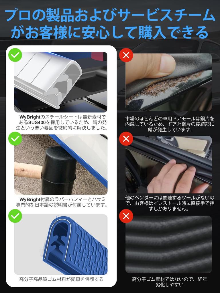 WyBright Door Mall, Car Door Edge Protector, 2024, SUS430 Stainless Steel, Includes Mounting Tools,