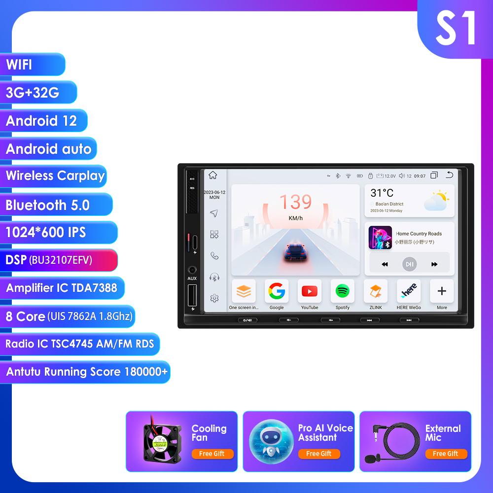 

Hizpo AI Інтелектуальна система для Універсального 7-дюймового автомобільного радіо Мультимедійного відеоплеєра GPS Carplay Android Auto 4G 2 Din 2din Автомагнітола BT android радіо S1 8Core 3G 32G AI