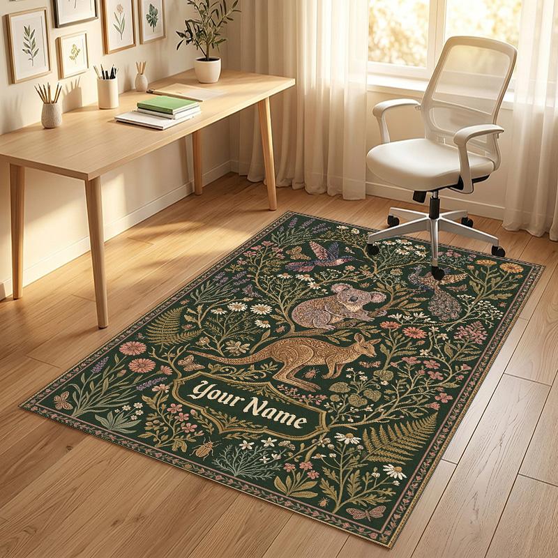 Floral Garden Theme Crystal Velvet Rug Personalized Custom Name Text Soft Floor Mat Home Decor