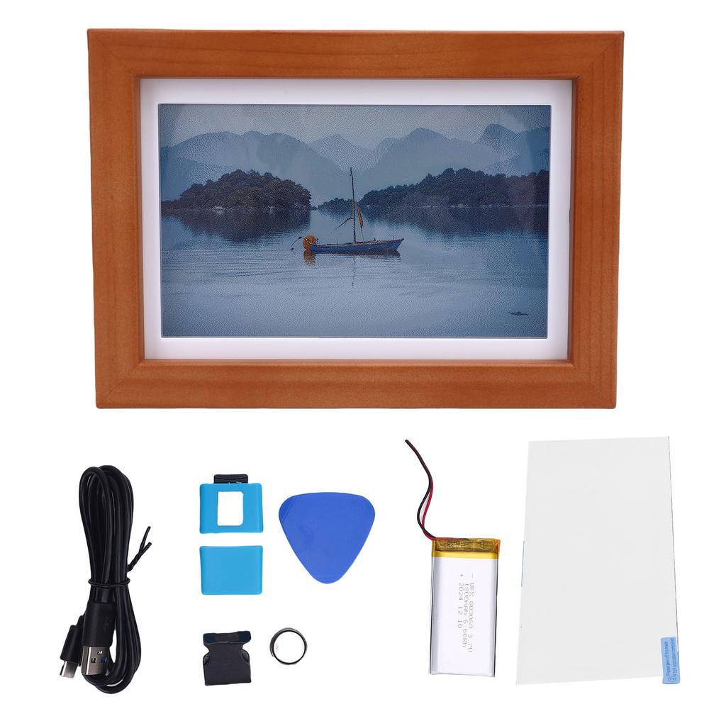7.3 Inch E Paper Ink Display Photo Frame B Type E6 800x480 Full Color Wooden Electronic Picture Frame for Home