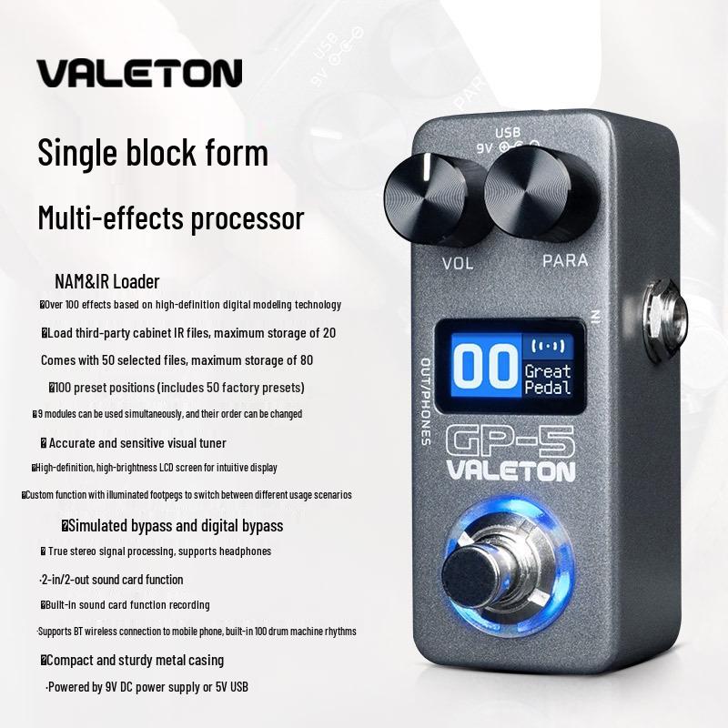 Valeton GP-5 Мультиэффект-педаль для электрогитары с симуляцией кабинетов, драм-машиной, звуковой картой и функцией внутренней записи