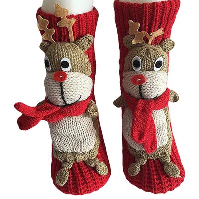 Christmas Floor Socks Non Slip Knit Sweater Socks Winter Thick Warm Socks Cartoon 3D Cute Animal Socks Funny Household