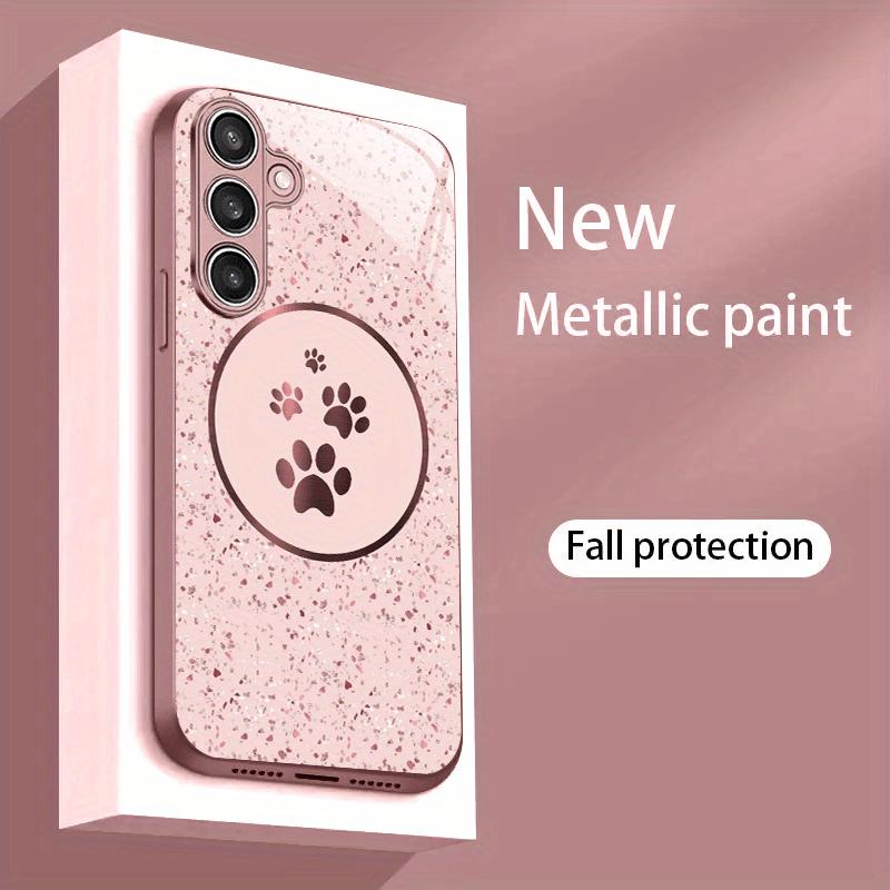 Cute paw pattern tempered glass phone case suitable for Samsung Galaxy S26 S25 S24 S22 S21 S20FE Ultra Plus anti drop back cover