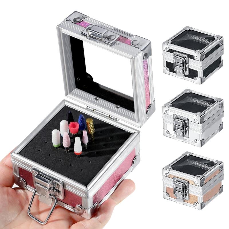 Professional Manicure Drill Bit Stand Display Case Compact Metal Storage Container With 25 Holes Nail Bits Organized