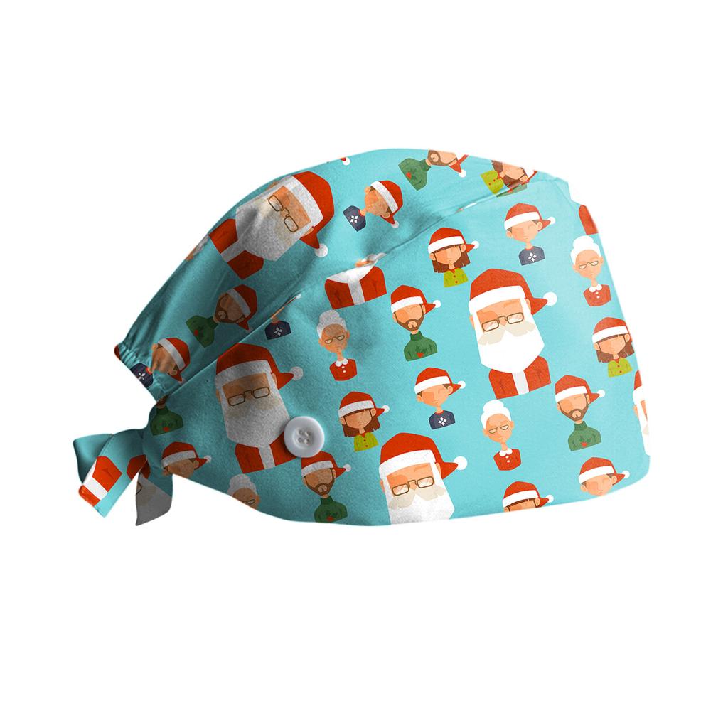Surgical Cap with Adjustable Printed Christmas Theme Hat, Sweat Wicking Strip, Dust-proof Cloth Bag Head Cap, Doctor's Oral Cap, Nurse's Cap