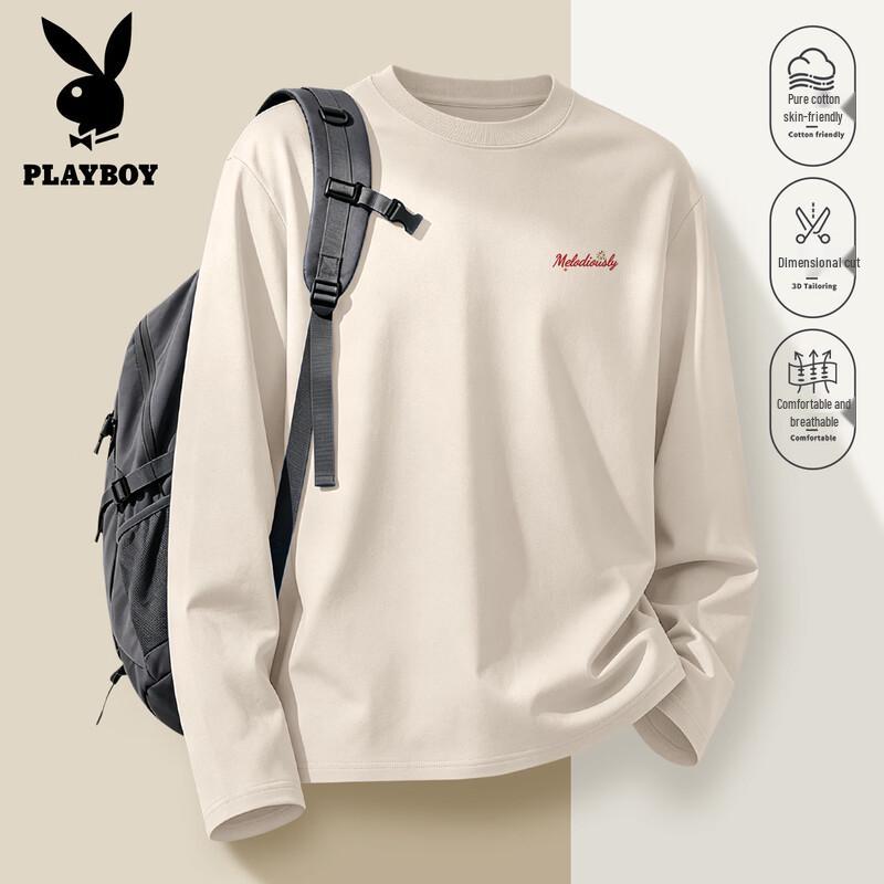 PLAYBOY Męska koszulka z długim rękawem, bawełniana, z okrągłym dekoltem