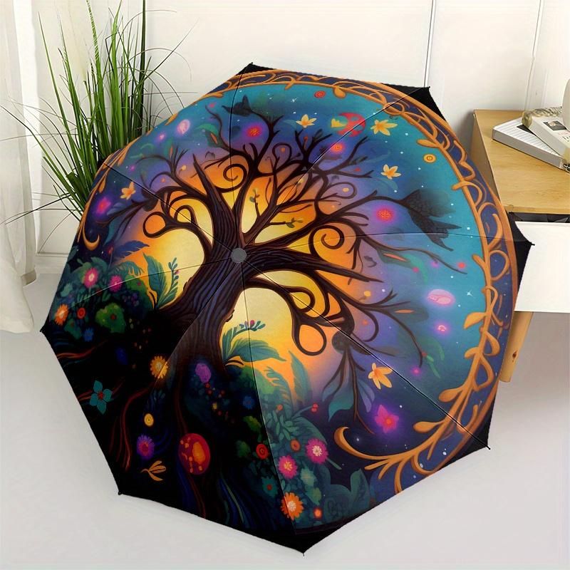 Enchanted Tree of Life Wall Art: Vibrant Circular Decor for Any SpaceUmbrella, Portable 3-Fold Compact Umbrella for Men & Women Gift