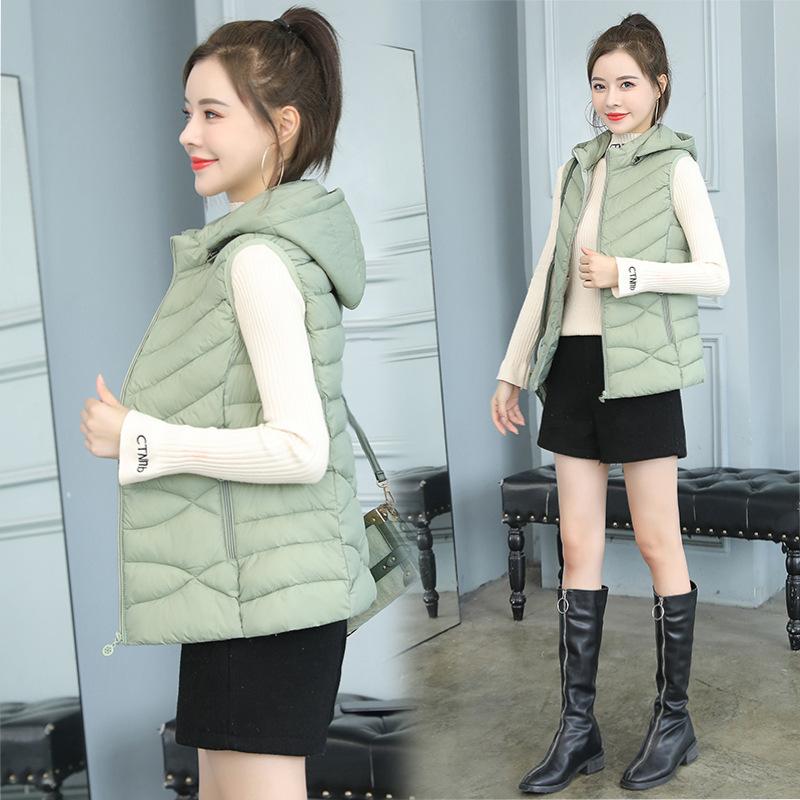 Autumn and Winter Women's Lightweight Down Cotton Vest, Women's Vest, Detachable Hat, Lightweight Women's Plus Size Vest
