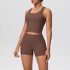 Cross-border Solid Color Reversible Yoga Vest & Shorts Fitness Set