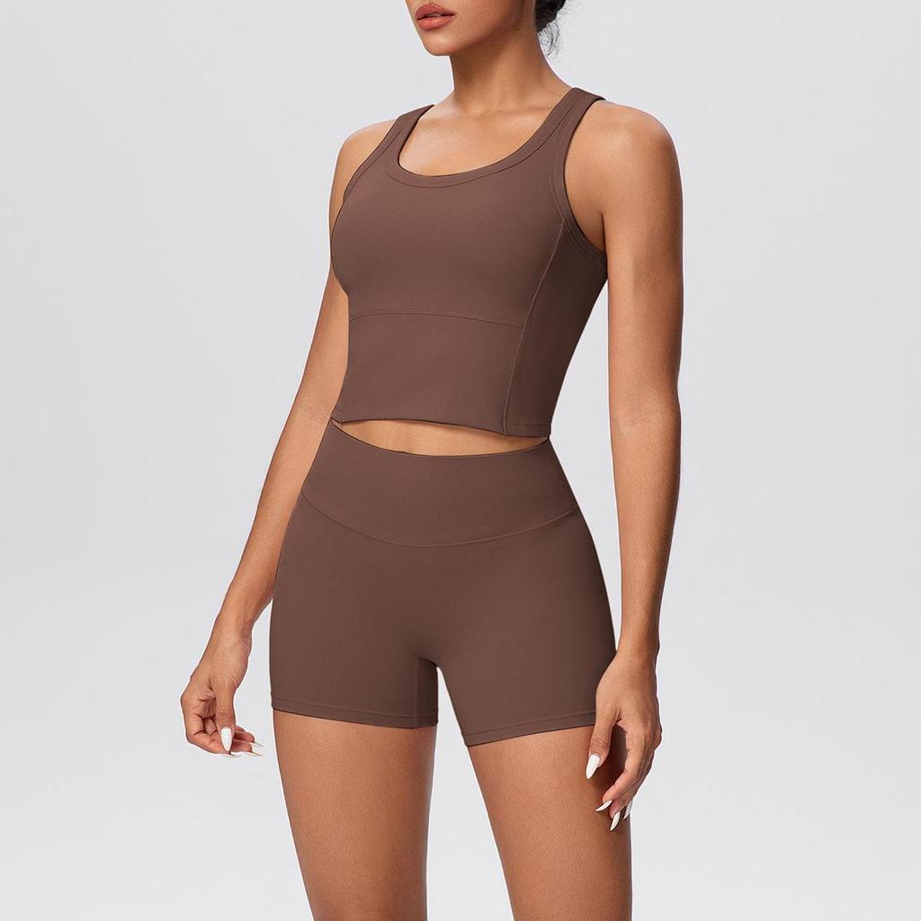 Cross-border Solid Color Reversible Yoga Vest & Shorts Fitness Set