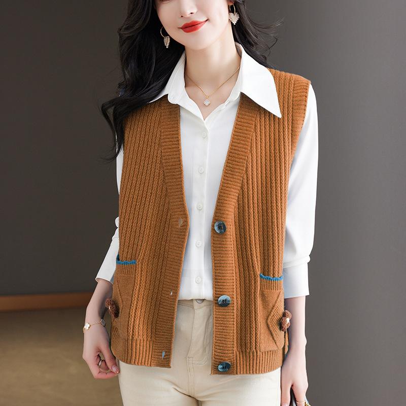 Women's Knitted Vest Jacket Spring and Autumn Large Size Sweater Vest Cardigan