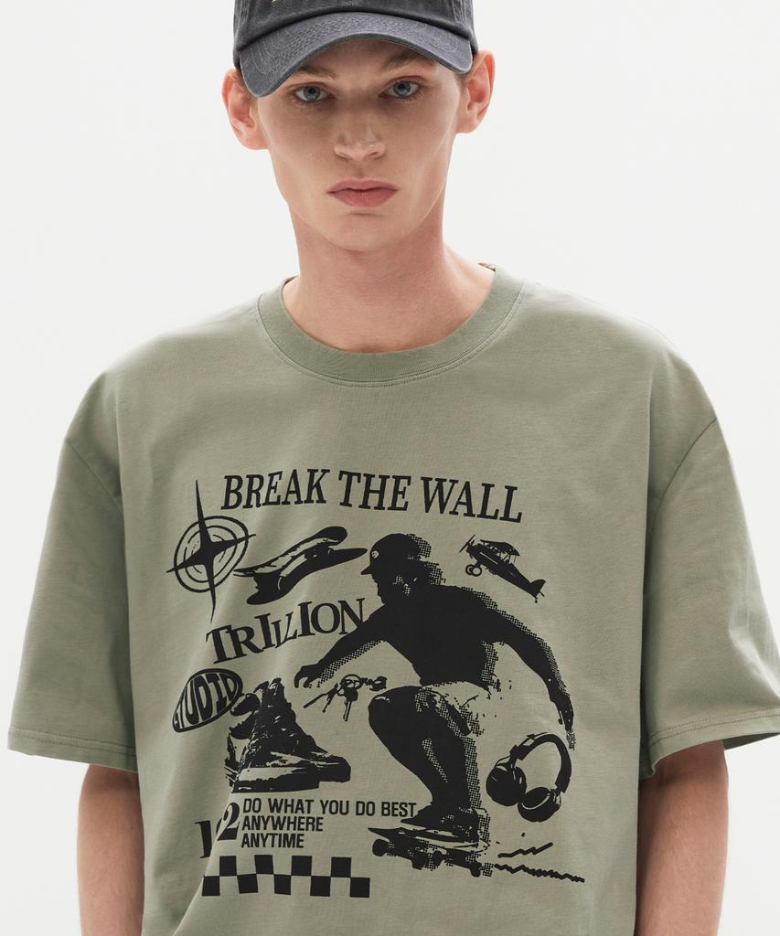 TRILLION Skateboard Pigment Graphic Short Sleeve T-Shirt (Light Khaki)