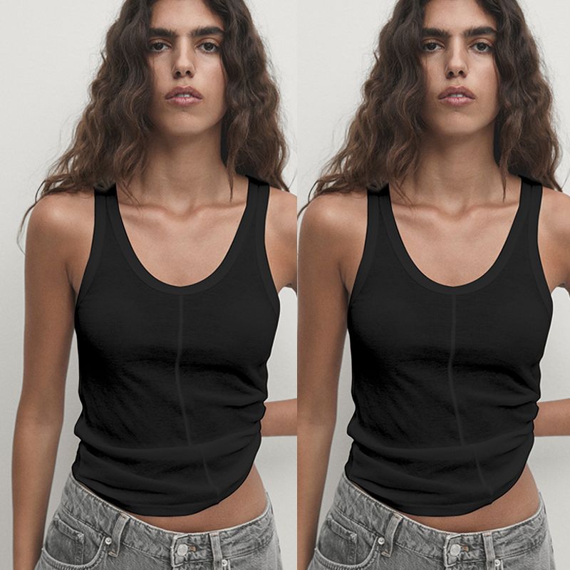 Summer Cotton Women Clothes Shoulder Strap Cotton T-shirt Spaghetti Strap Cami Sexy Xinjiang Long-staple Cotton Organic Black