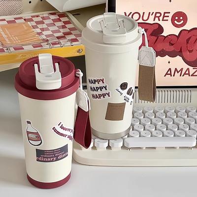 Retro Coffee Cup 316 Stainless Steel Insulation Cup Cute Simple Office Water Cup Portable with Straw