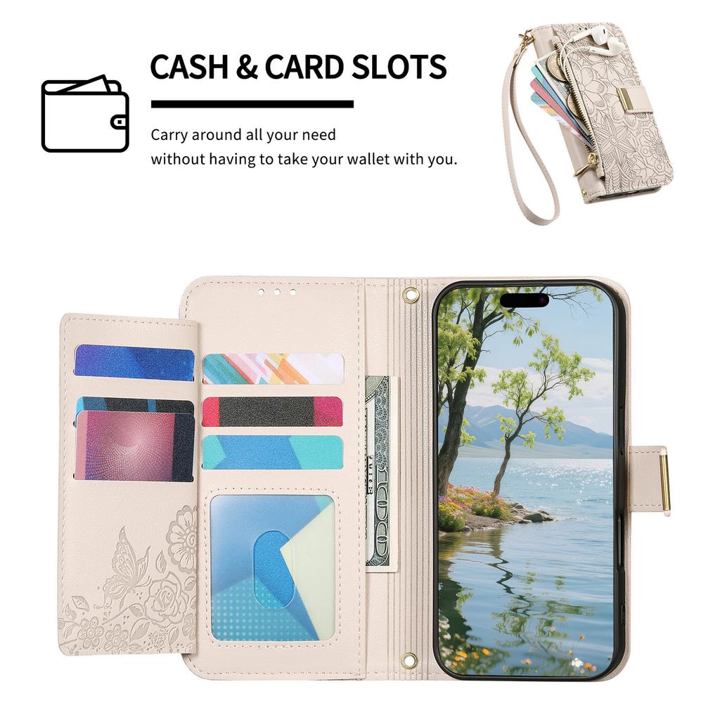 Floral Leather Wallet Case for Oppo A3 Pro/A5 Pro/Realme C63/C75/Reno12 F...Vintage All-in-One Card Holder w/Stand, Magnetic Closure & Wrist Strap