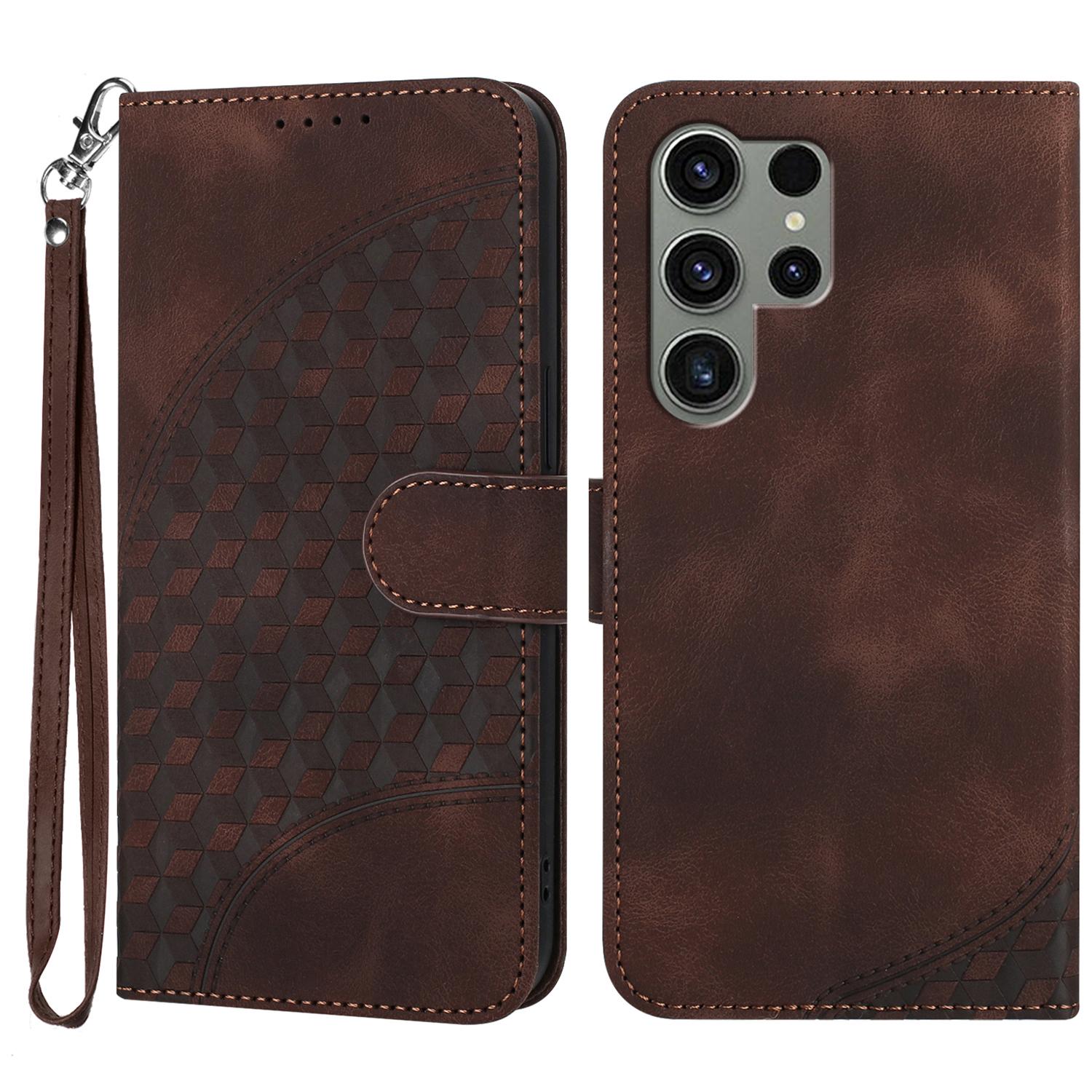 

YX0060 For Samsung Galaxy S24 Ultra Cell Phone Case Elephant Head Imprinted Leather Cover Coffee