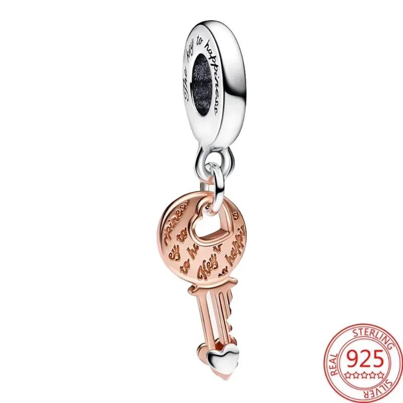 925 Silver Heart Lock Key Charm Pendant for Bracelet Jewelry DIY Gift Dangle Beads Keychain