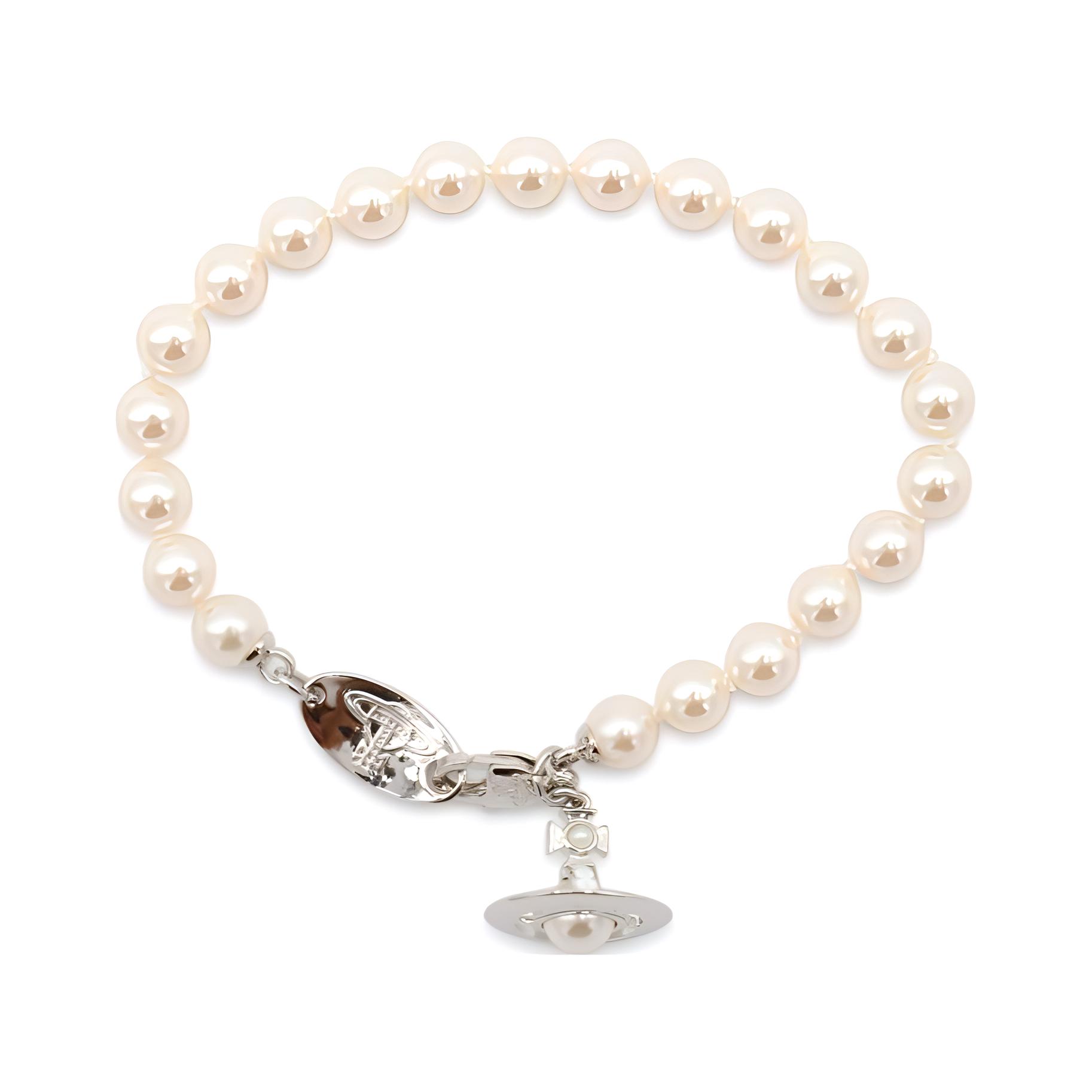 Vivienne Westwood Brand Logo Pearl Brass Bracelet Women bracelet White 6102017402P113P113 F,White