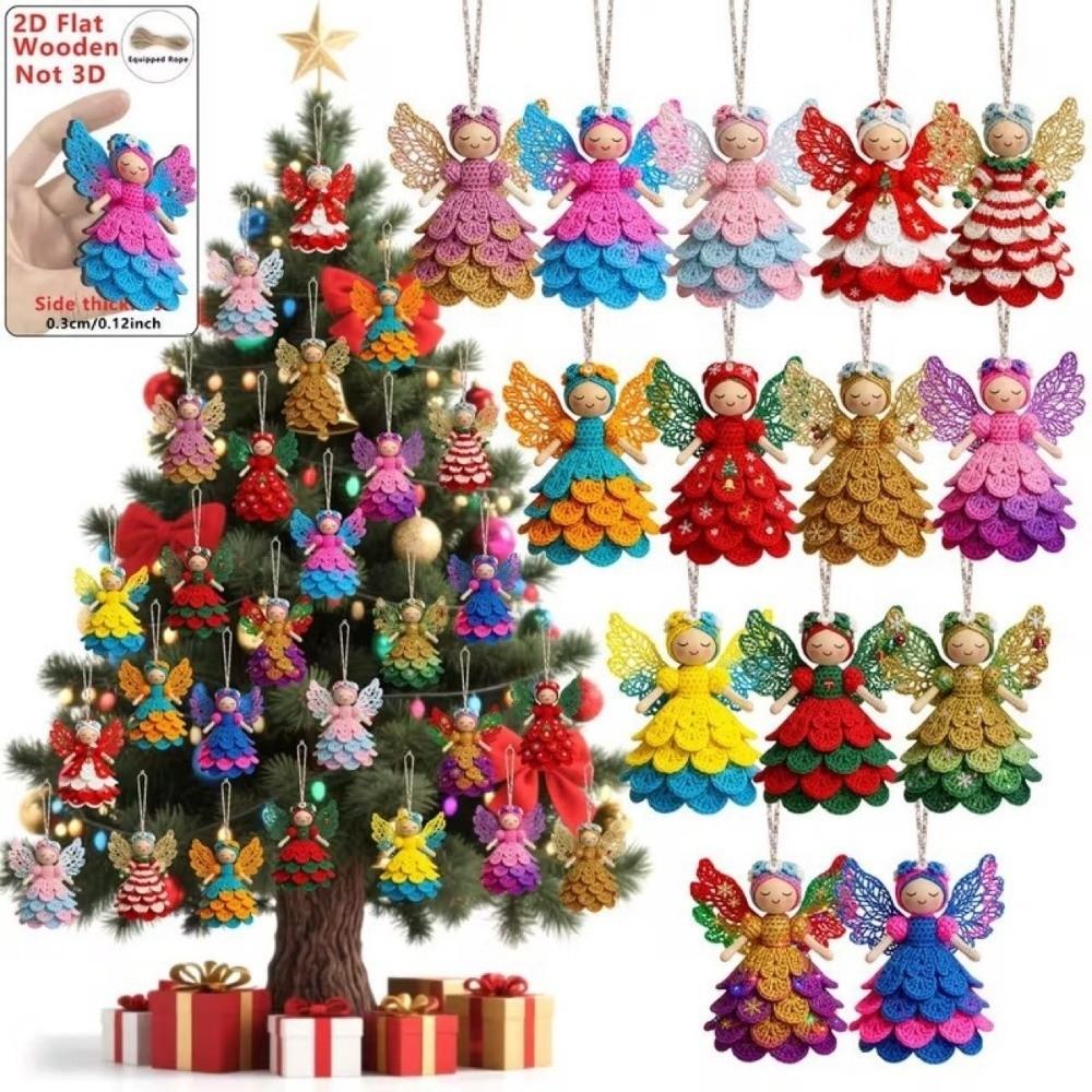 14/28 pcs Wooden Christmas Tree Ornaments Colorful Design Wings Girl Pendant  Christmas Gift Giving