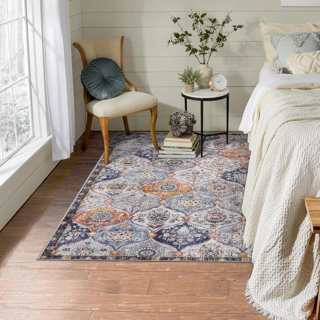 New Vintage Floral Rugs Soft Accent Area Rug Large Size Rugs Low-Pile Carpet for Living Room Bedroom Home Decor Floor Mat