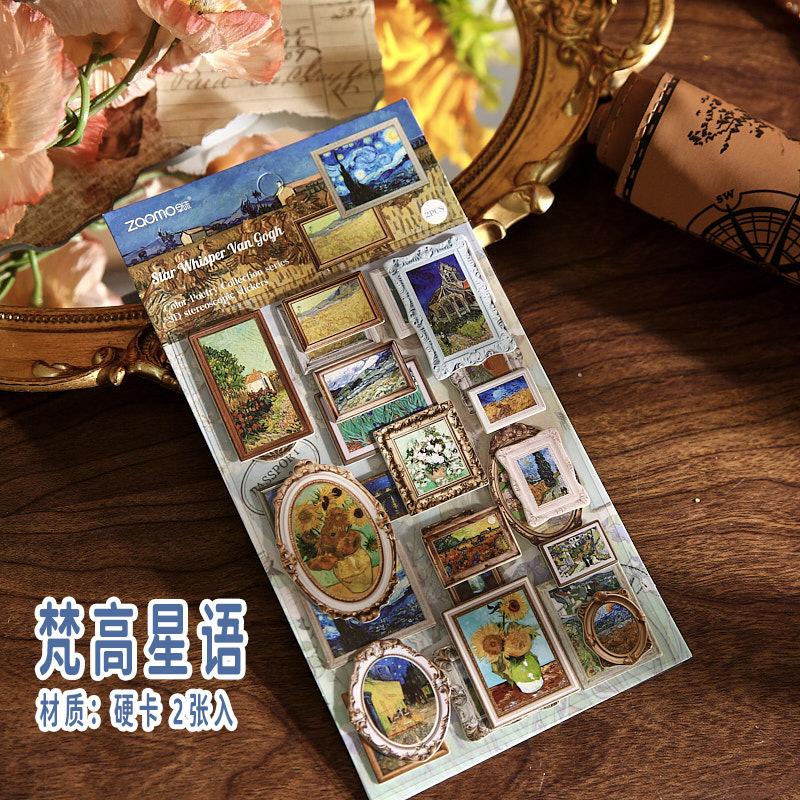 Vintage Embossed Oil Painting Stickers For Scrapbooking Wall Decoration