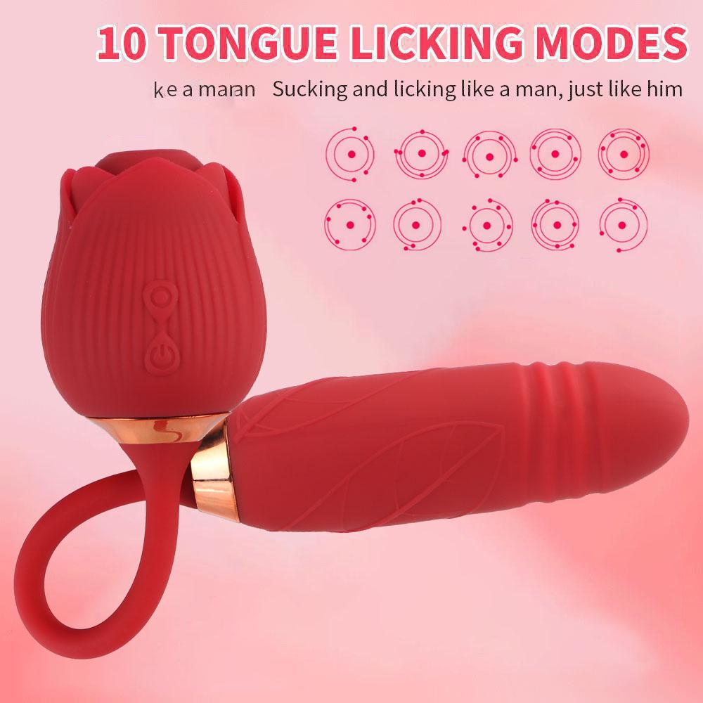 Stretching Dildo 10 Modes Rose Sucking Vibrator Butt Plug Sex Toys for Women 2 In 1 Vagina G-spot Nipple Massager Clitoris Stimulation