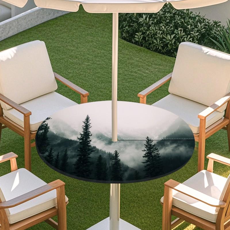 Outdoor Round Table Cover With Nature Print Waterproof Elastic Hem Patio Garden Deck
